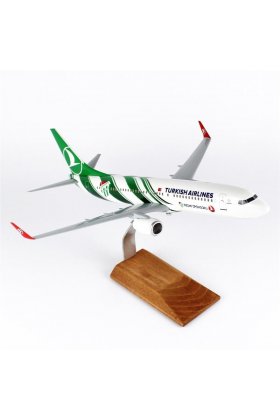 1/100 Ölçek, THY Bursa Spor Logolu B737-800 Yolcu Uçağı, Sergilemeye Hazır Ahşap Standlı Model