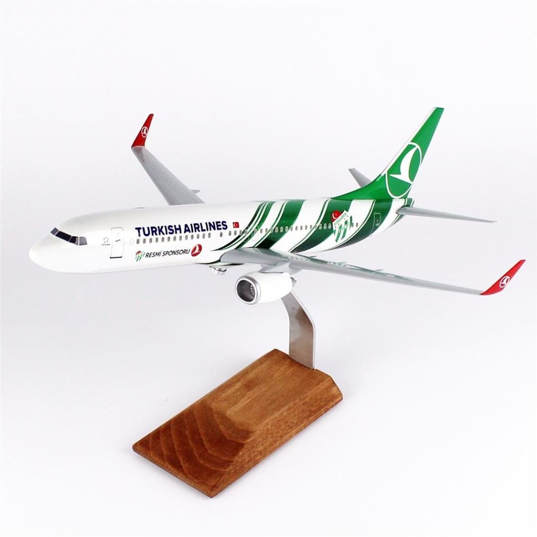 1/100 Ölçek, THY Bursa Spor Logolu B737-800 Yolcu Uçağı, Sergilemeye Hazır Ahşap Standlı Model