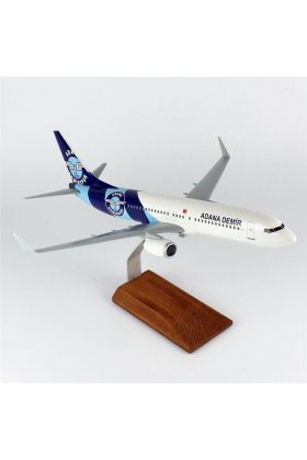 1/100 Ölçek THY Adana Demir Spor Logolu B737-800 Yolcu Uçağı, Sergilemeye Hazır Ahşap Standlı Model