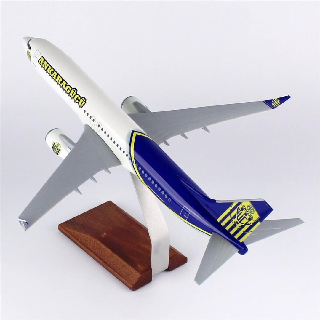 1/100 Ölçek, THY Ankara Gücü Logolu B737-800 Yolcu Uçağı, Sergilemeye Hazır Ahşap Standlı Model