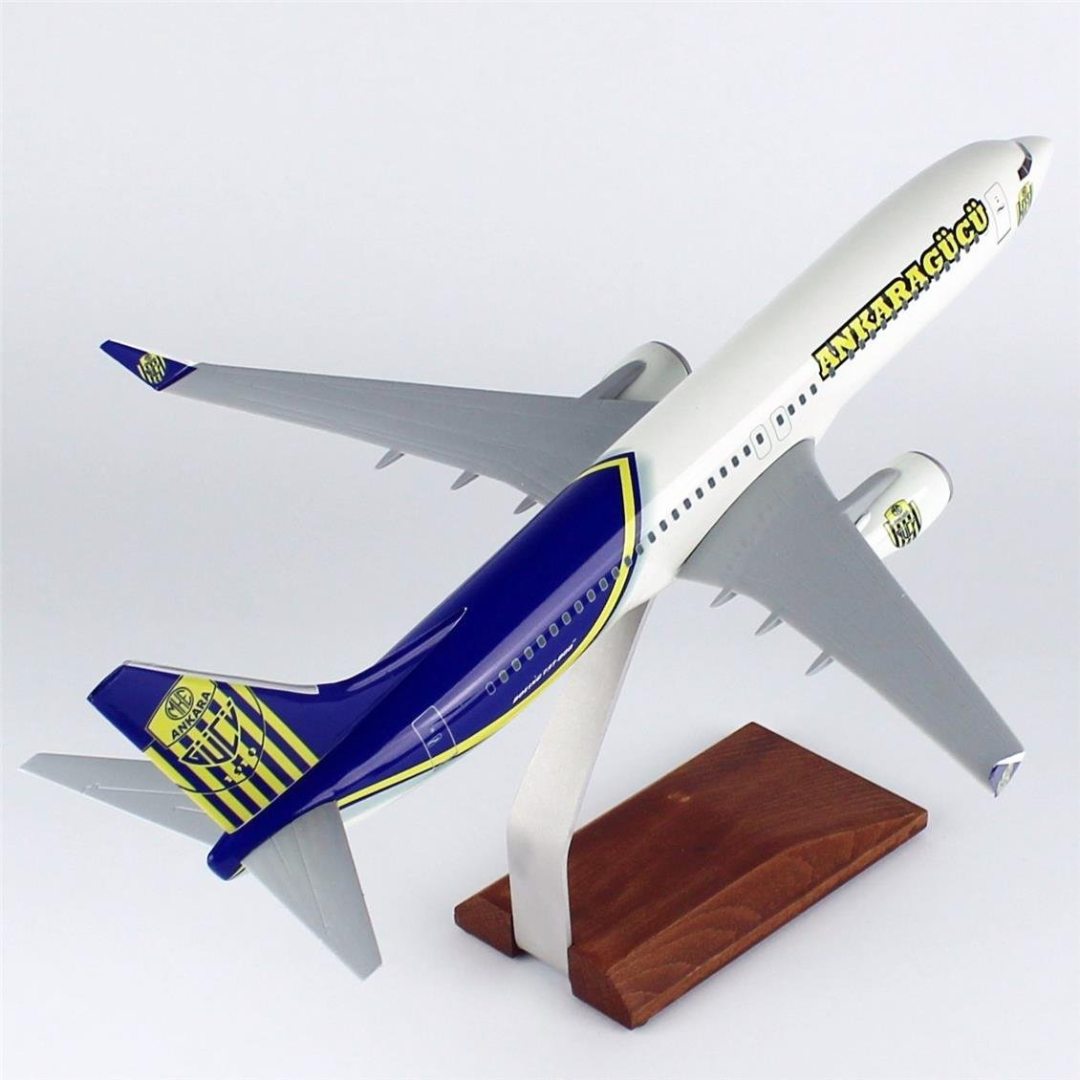 1/100 Ölçek, THY Ankara Gücü Logolu B737-800 Yolcu Uçağı, Sergilemeye Hazır Ahşap Standlı Model