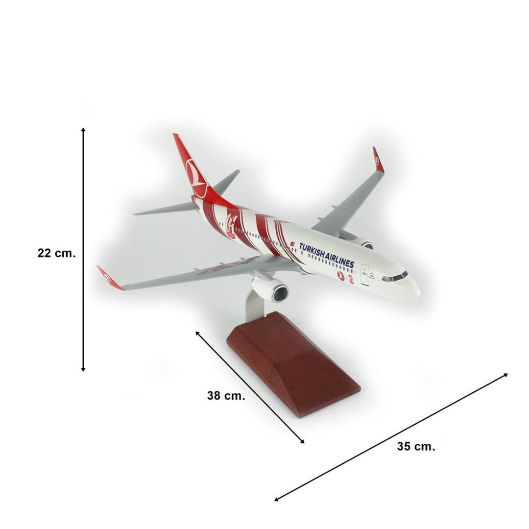 1/100 Ölçek, THY Balıkesir Spor Logolu B737-800 Yolcu Uçağı, Sergilemeye Hazır Ahşap Standlı Model