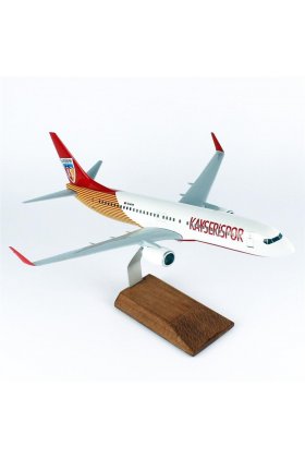 1/100 Ölçek, THY Kayseri Spor Logolu B737-800 Yolcu Uçağı, Sergilemeye Hazır Ahşap Standlı Model