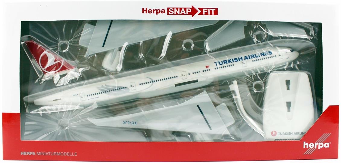 1/200 Ölçek, B777-300ER Turkish Airlines TC-Izmir, Sergilemeye Hazır Plastik Kaideli Model Yolcu Uçağı Herpa