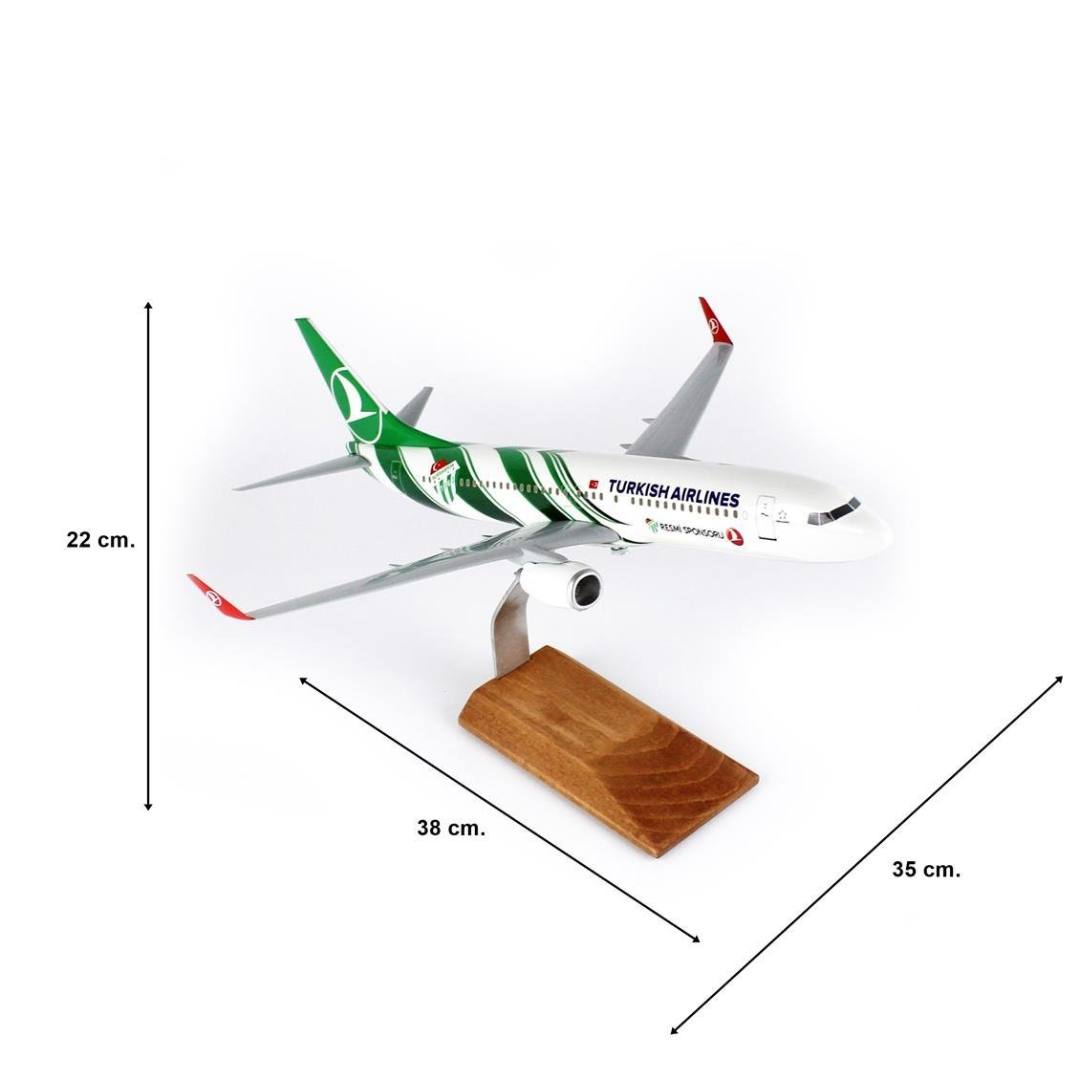 1/100 Ölçek, THY Bursa Spor Logolu B737-800 Yolcu Uçağı, Sergilemeye Hazır Ahşap Standlı Model