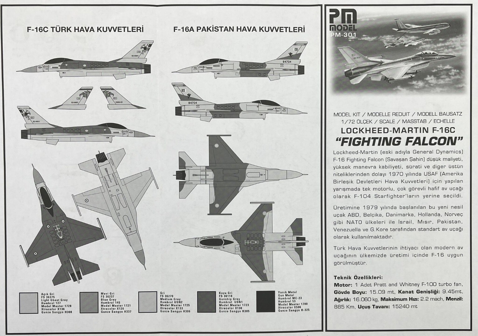 Lockheed-Martin F-16 Fighting Falcon – 1/72 Ölçek Avcı Uçağı Model Kiti (Demonte) PM-301