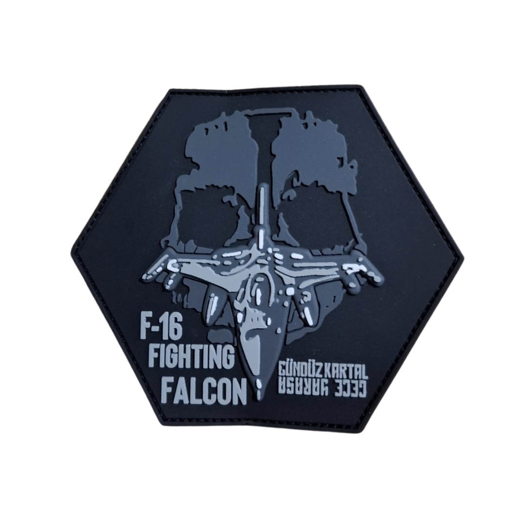 F-16 Fighting Falcon Altıgen Siyah PVC  TPU Peç Patch Arma