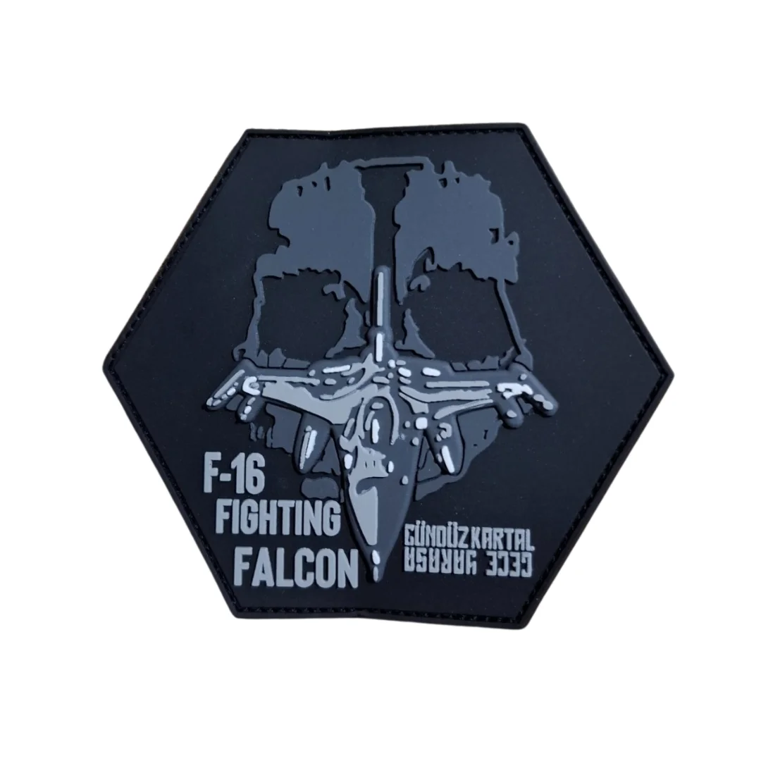 F-16 Fighting Falcon Altıgen Siyah PVC  TPU Peç Patch Arma