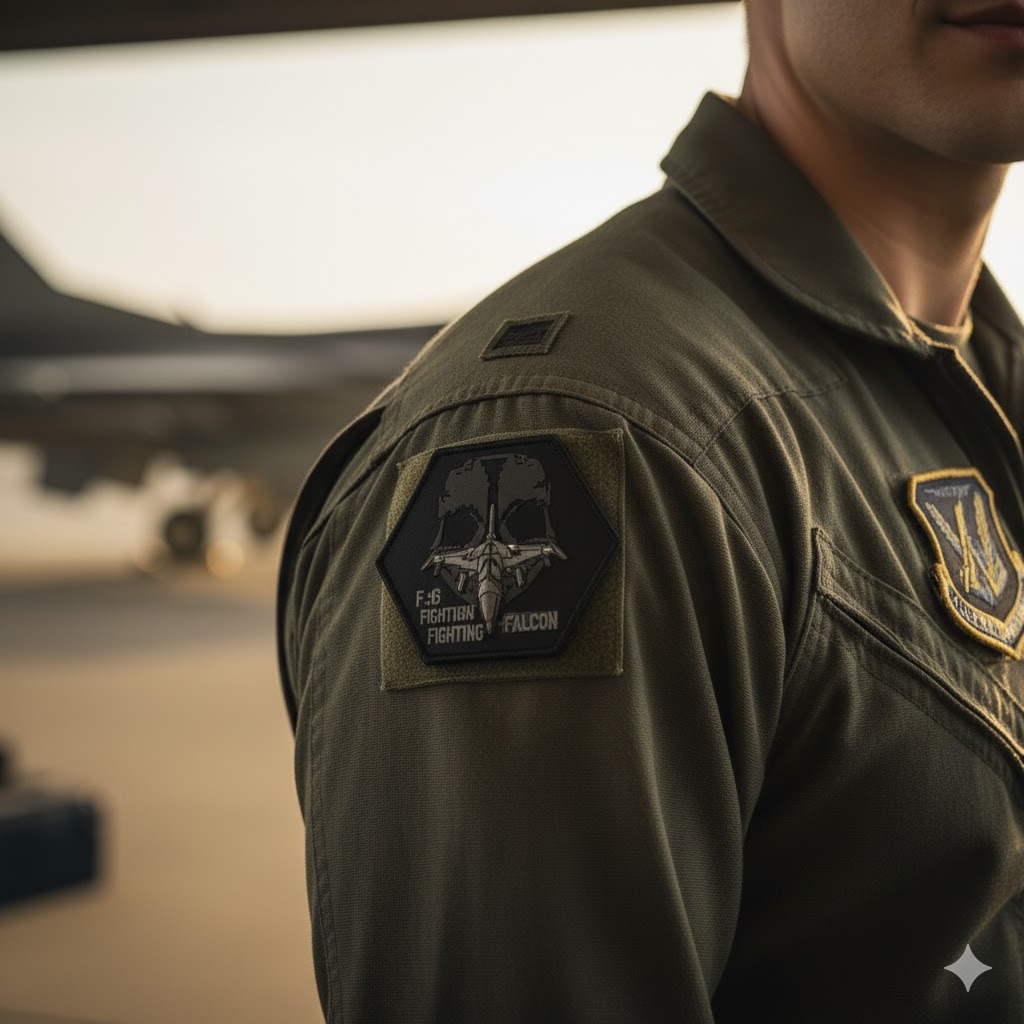 F-16 Fighting Falcon Altıgen Siyah PVC  TPU Peç Patch Arma