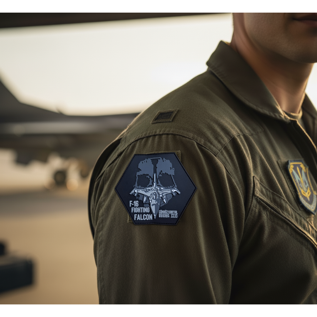 F-16 Fighting Falcon Altıgen Siyah PVC  TPU Peç Patch Arma