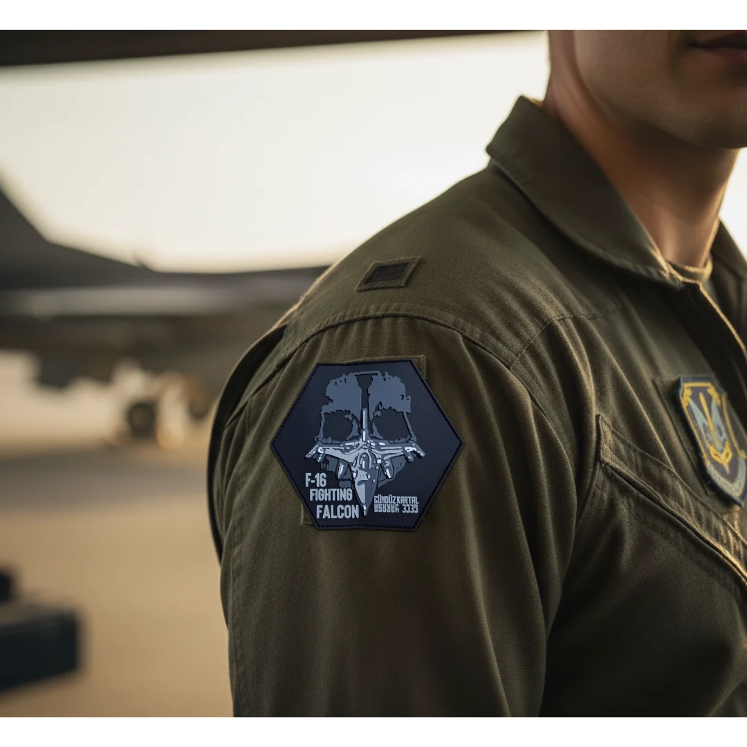 F-16 Fighting Falcon Altıgen Siyah PVC  TPU Peç Patch Arma