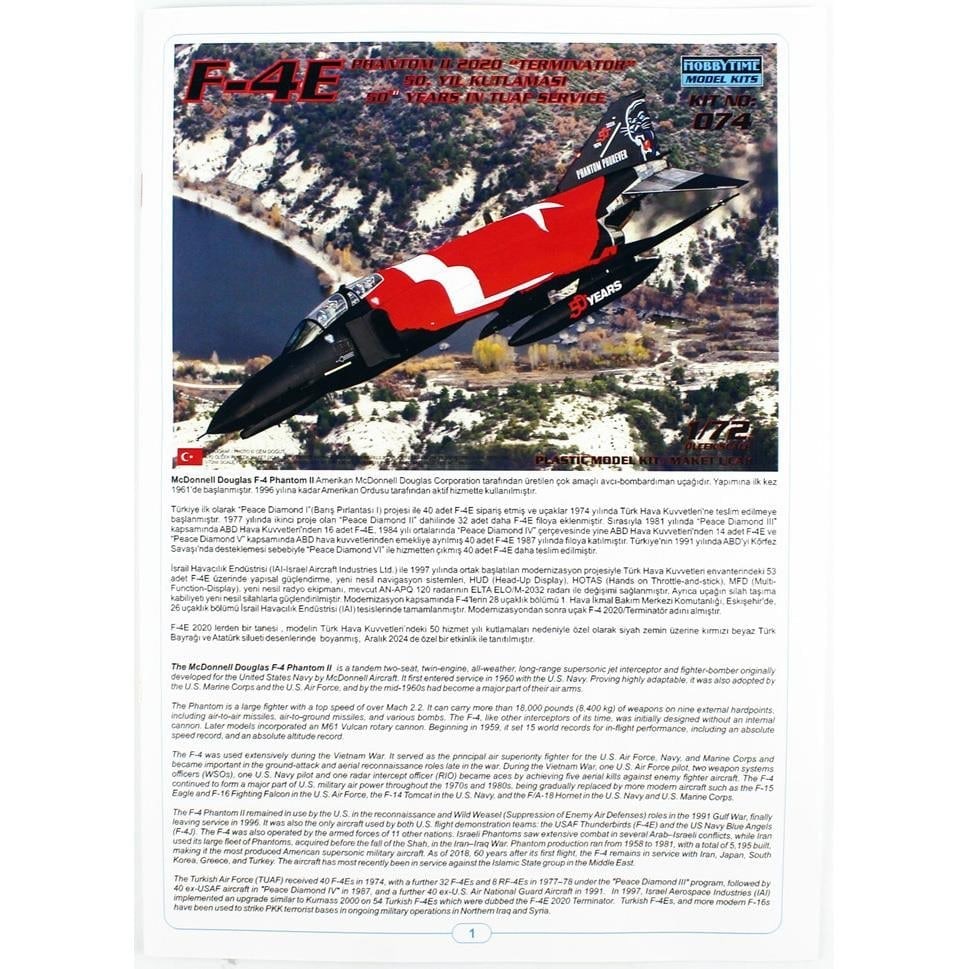 1/72 Ölçek, F-4E Phantom II, Terminatör, 50.Yıl Kutlaması, Plastik Model Kiti