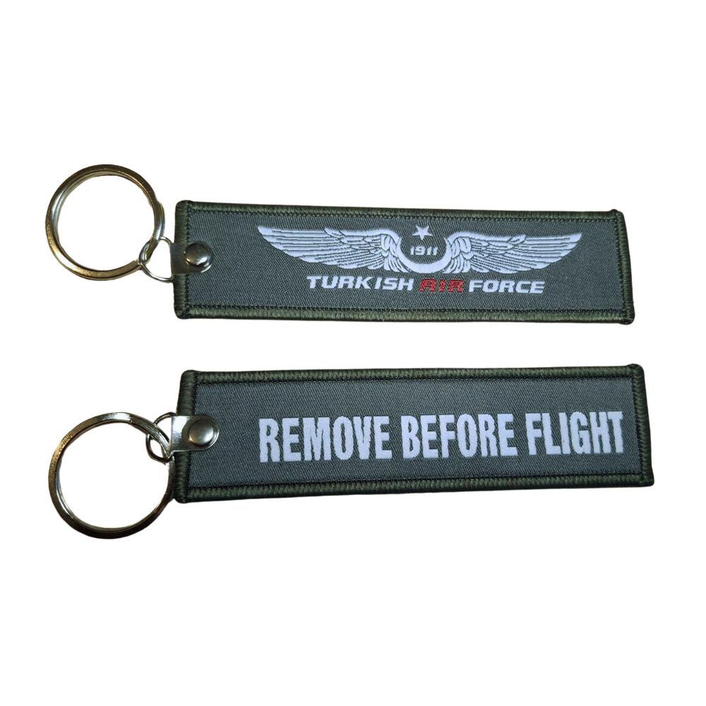Turkish Air Force 'Remove Before Flight' Kahverengi Bez Anahtarlık 