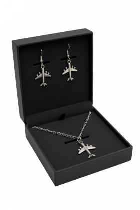 Uçak Figürlü Kolye ve Küpe Seti – 55 cm Çelik Alaşım – Şık Takı Seti