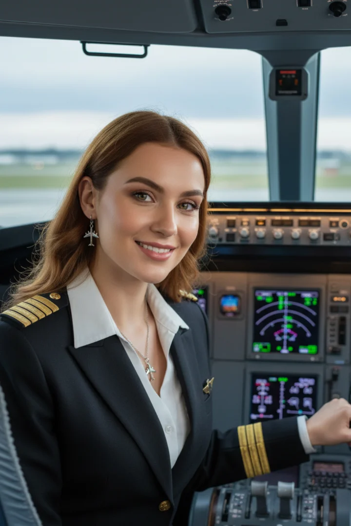 Uçak Figürlü Kolye ve Küpe Seti – 55 cm Çelik Alaşım – Şık Takı Seti