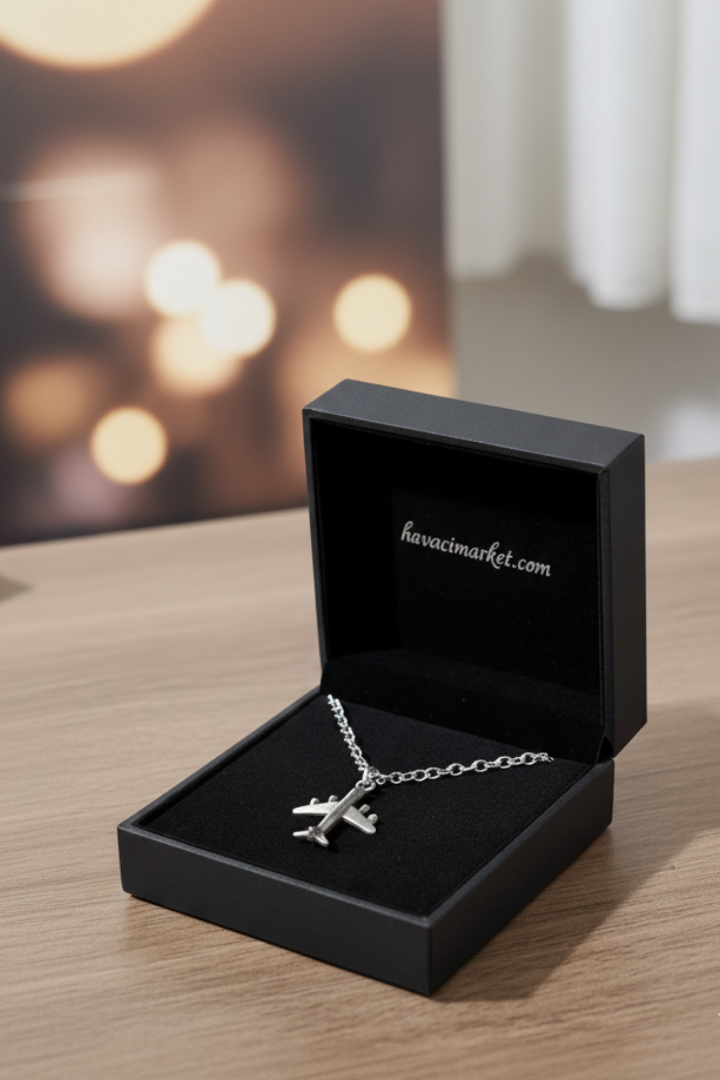 Uçak Figürlü Kolye – 55 cm Çelik Alaşım – Şık Takı