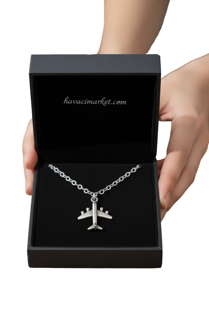 Uçak Figürlü Kolye – 55 cm Çelik Alaşım – Şık Takı