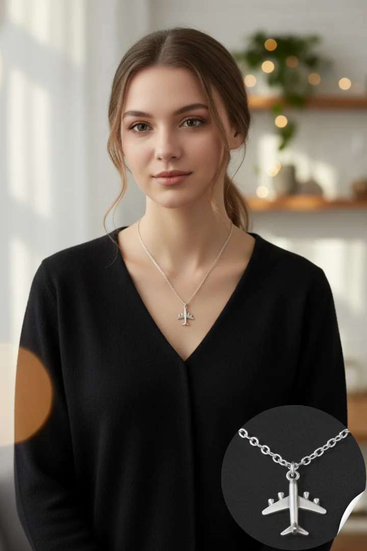 Uçak Figürlü Kolye – 55 cm Çelik Alaşım – Şık Takı