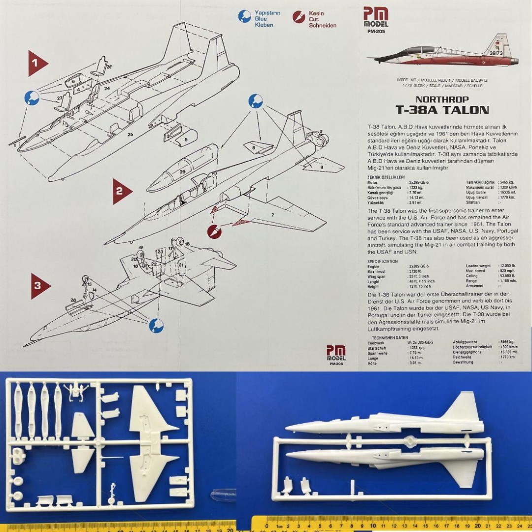 PM Model 205 1/72 Northrop T-38A Talon Eğitim Uçağı Demonte Plastik Maketi