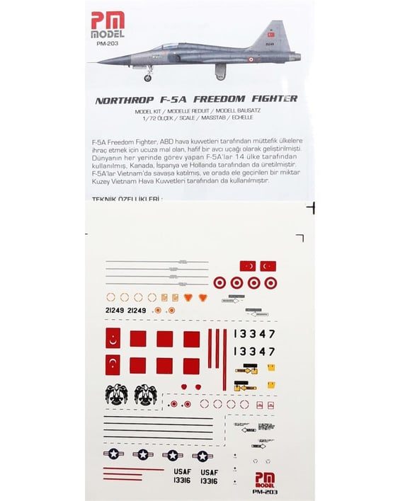 Northrop Freedom Fighter  F-5A 1/72 Eğitim Uçağı Demonte Plastik Maketi PM Model 203