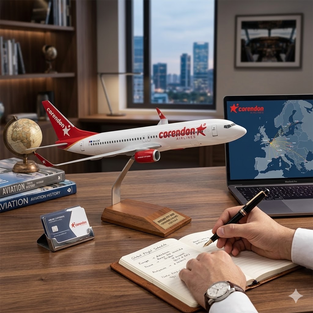 1/100 Ölçek, Corendon Airlines B737-800 Yolcu Uçağı, Sergilemeye Hazır Ahşap Standlı Model