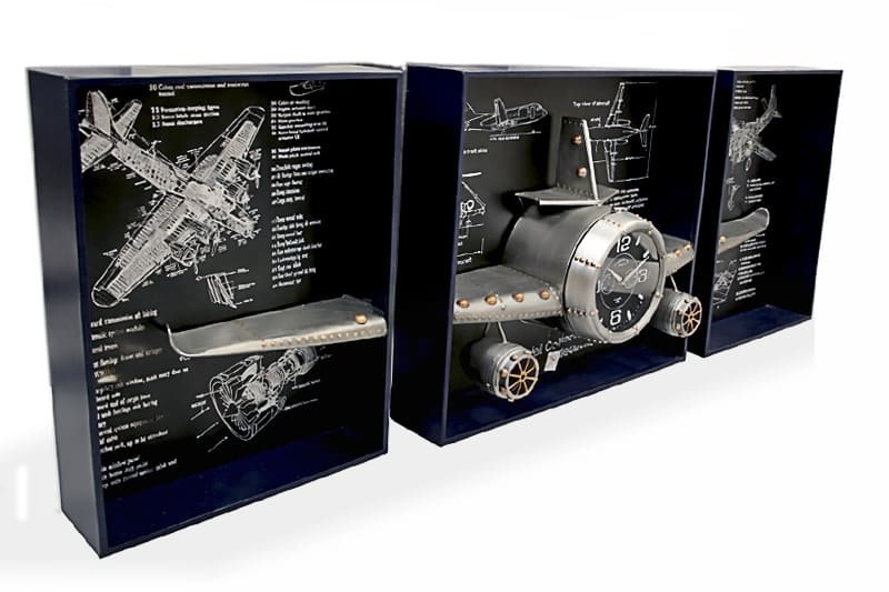 Uçak Duvar Saati & Dekoratif Metal Uçak Pano 3 lü