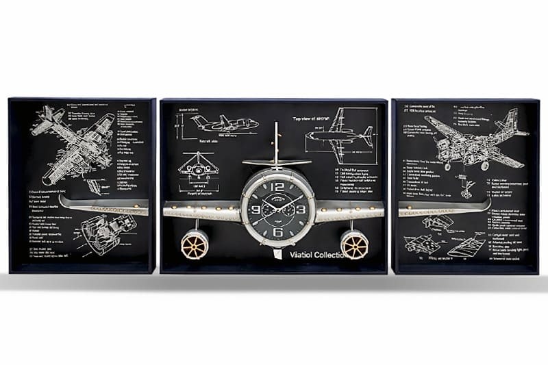 Uçak Duvar Saati & Dekoratif Metal Uçak Pano 3 lü