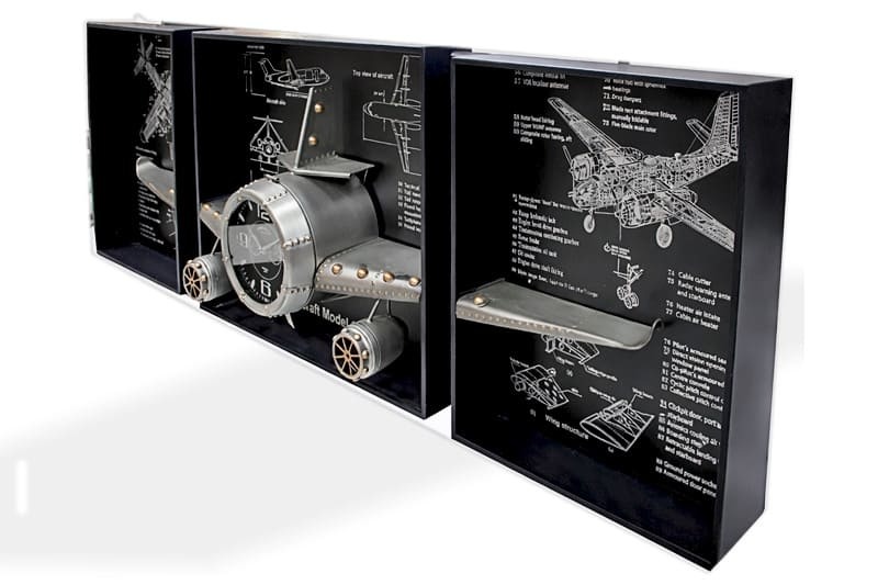 Uçak Duvar Saati & Dekoratif Metal Uçak Pano 3 lü 