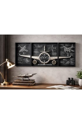 Uçak Duvar Saati & Dekoratif Metal Uçak Pano 3 lü 