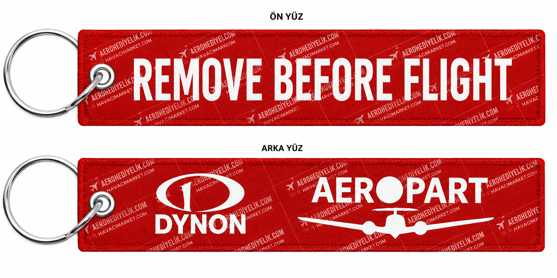 ön yüze: remove Before Flight  Arka yüzey : Dynon ve aeropart ( tek yüzey iki logo ) 