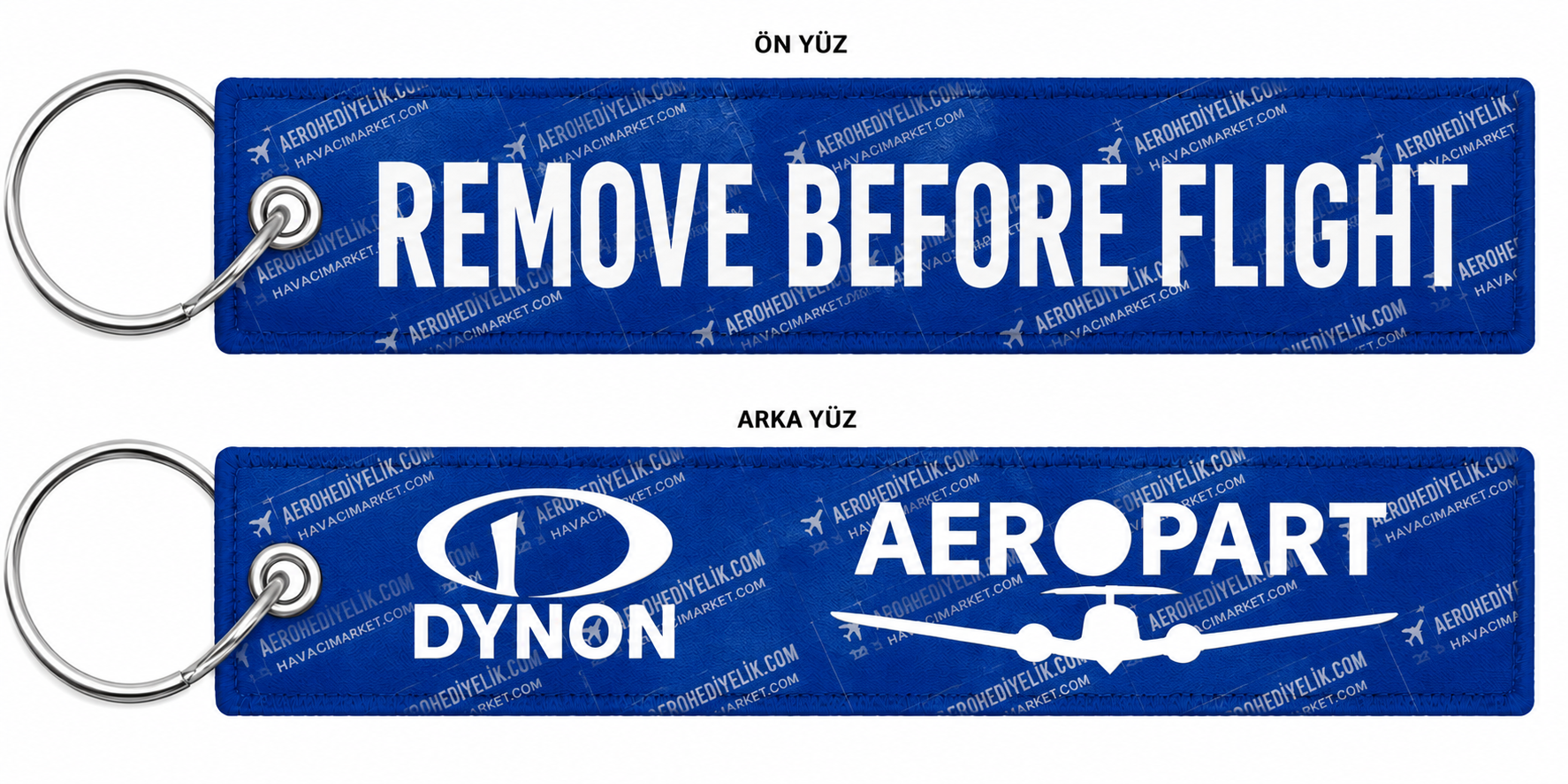 ön yüze: remove Before Flight  Arka yüzey : Dynon ve aeropart ( tek yüzey iki logo ) 